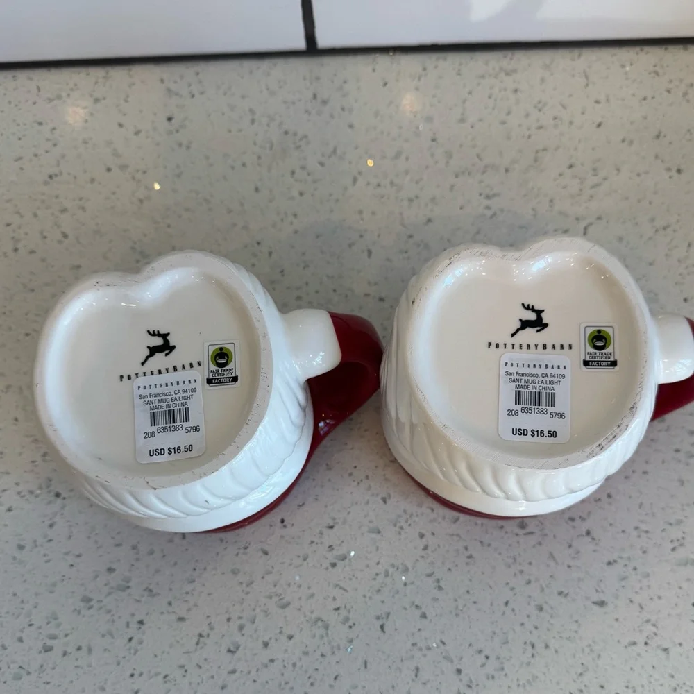 🎄 NWT Pottery Barn Santa Claus Figural Mugs – Set of 2 | 16 oz